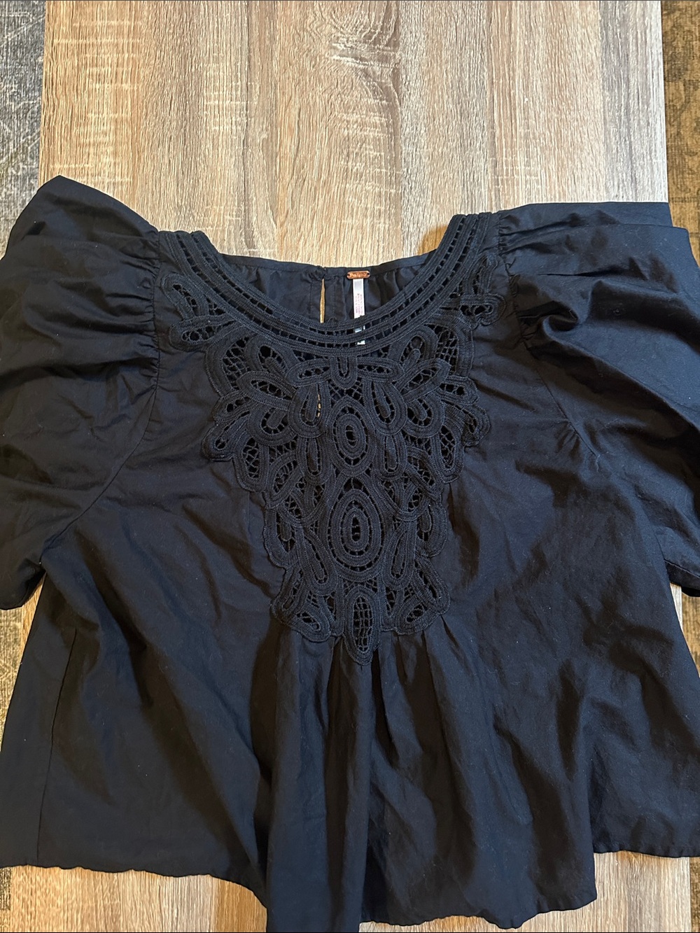 Free People Black Crochet Bib Peasant Blouse